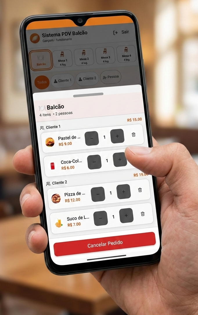 Sistema PDV Balcão em celular